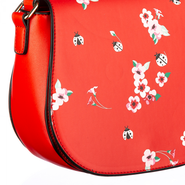 Γυναικεία τσάντα Flower Κόκκινη οικολογικό δέρμα, 3 - Kalapod.gr